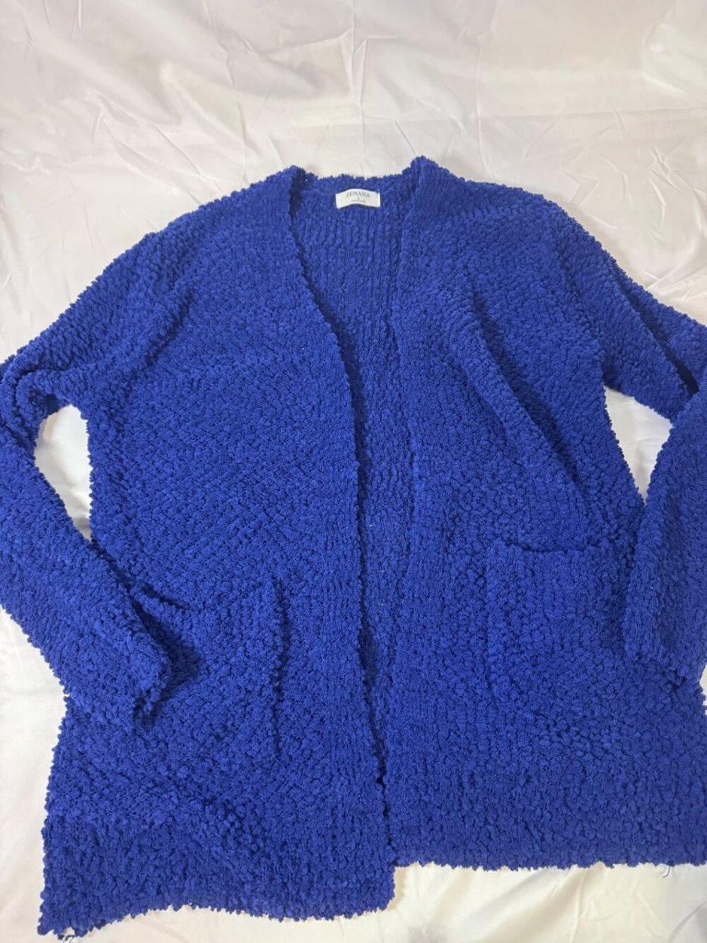 Women's Zenana Royal Blue Popcorn Knit Open-Front Cardigan, L